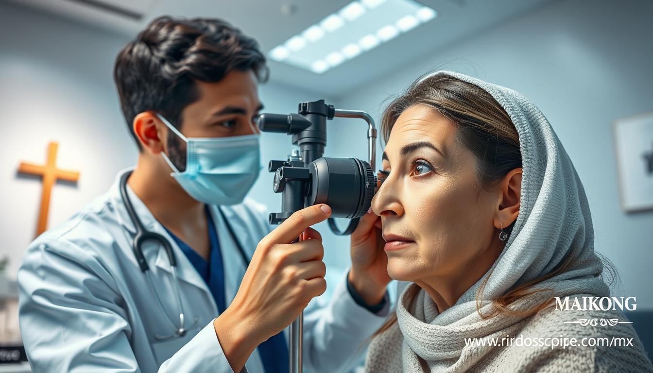 Profesional cristiano realizando análisis de iridología