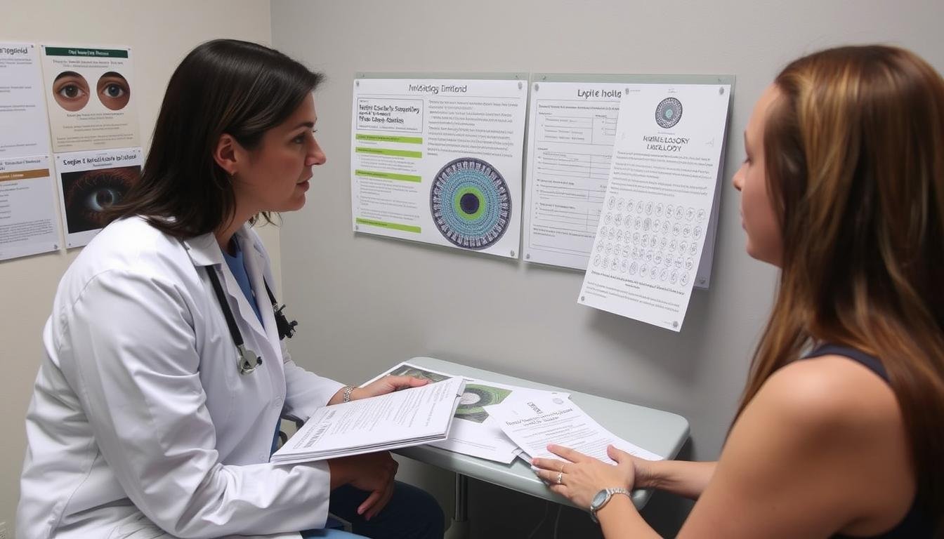 Profesional explicando para que me sirve la iridología y sus limitaciones a un paciente