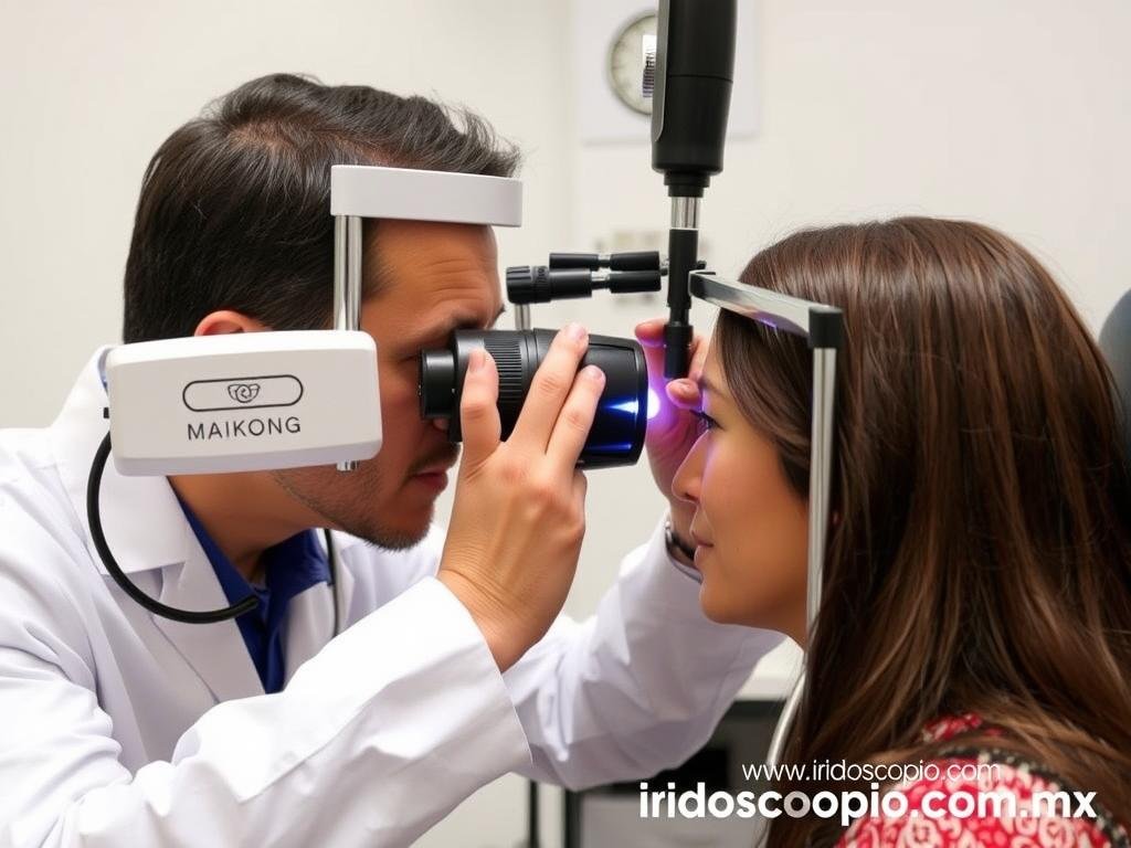 Profesional realizando diagnóstico con iridologia que cura en paciente