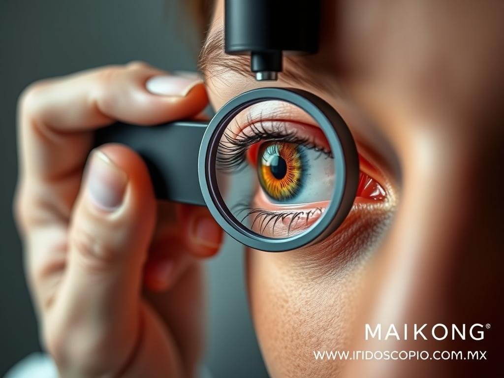 Profesional utilizando Lupa de Iridología MAIKONG para examinar Arco Senil Profesional utilizando Lupa de Iridología MAIKONG para examinar Arco Senil