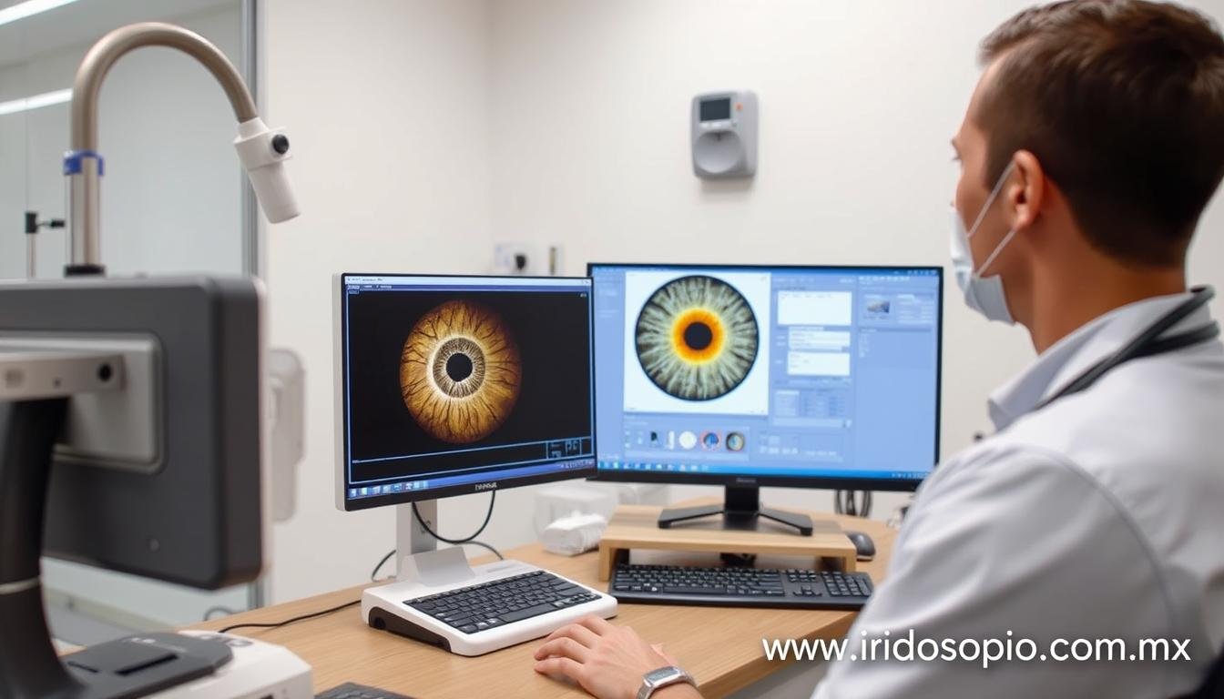 Profesional utilizando equipo MAIKONG para diagnóstico iridológico avanzado Profesional utilizando equipo MAIKONG para diagnóstico iridológico avanzado
