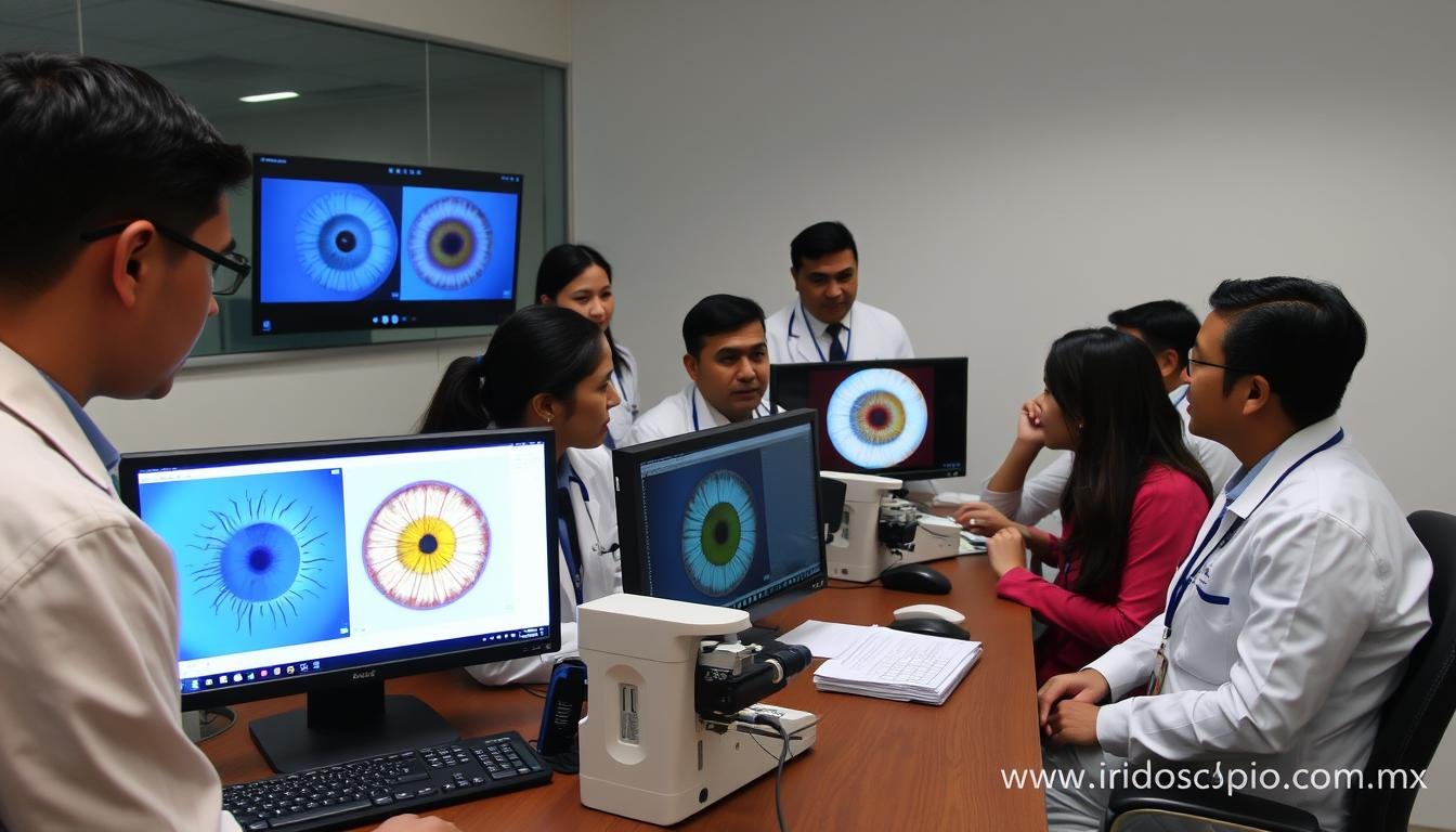 Profesionales utilizando equipos MAIKONG para análisis iridológico